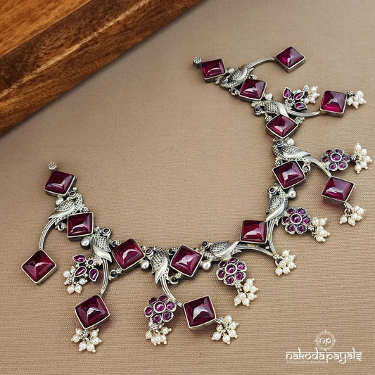 Squarish Red Peacock Neckpiece (N11145)