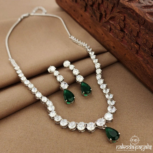 Green Drop CZ Neckpiece With Earrings (St3812)