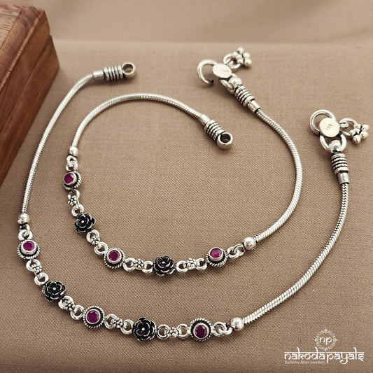 Dotted Pink Rose Anklets (A6522)