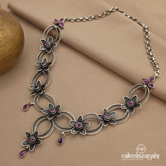Exclusive pink Drop Floral Oxidised Neckpiece (N11886)