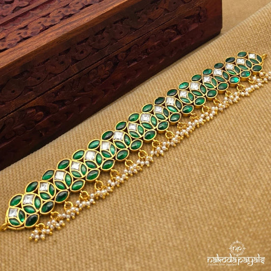 Green Leafy Pearl Drops Kundan Choker (Gn10504)