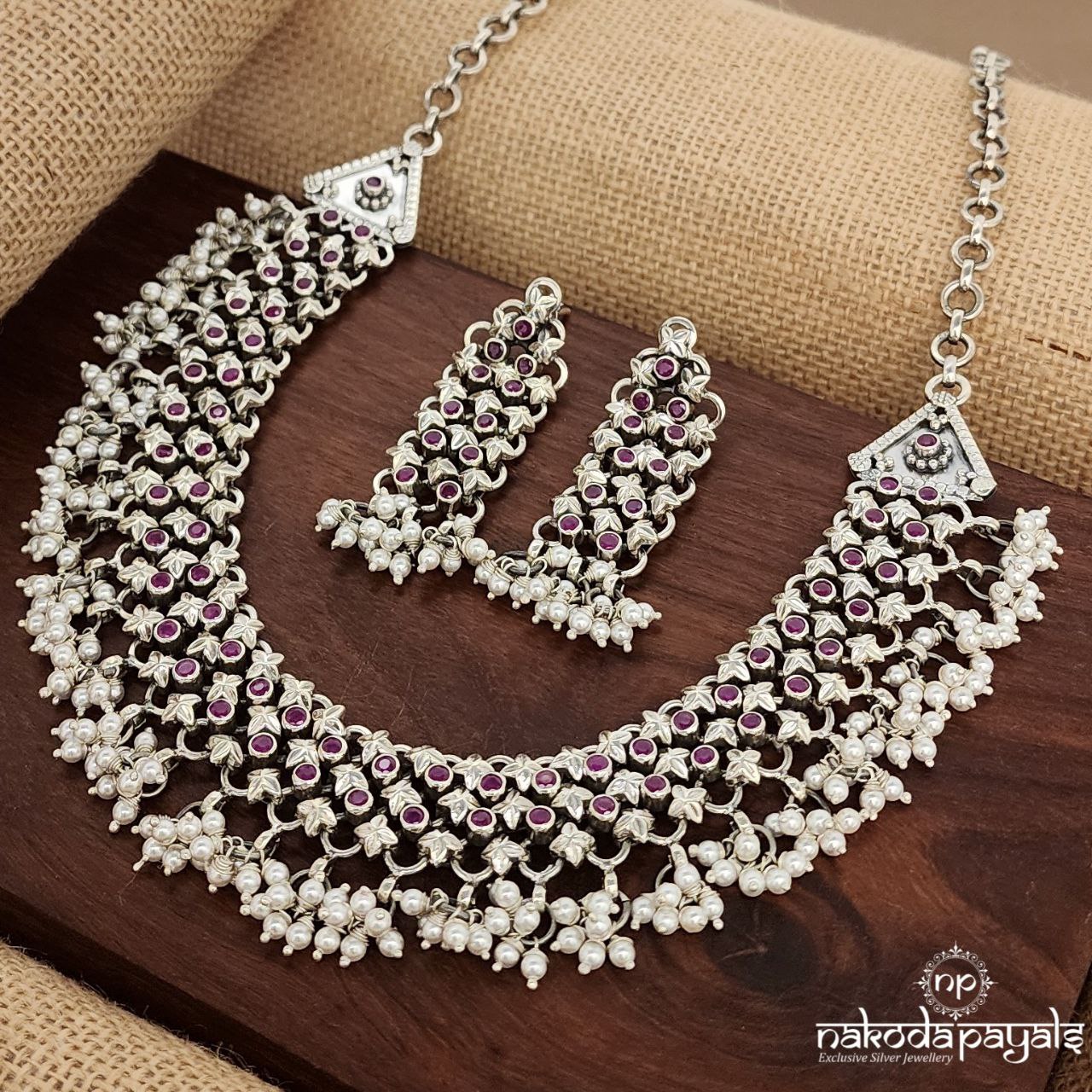 Pink Pearled Ball Neckpiece With Earrings (N10975)