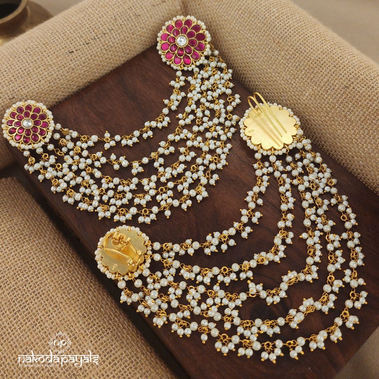 Pink Kundan Earrings With Pearled Maatal (Gm0953)