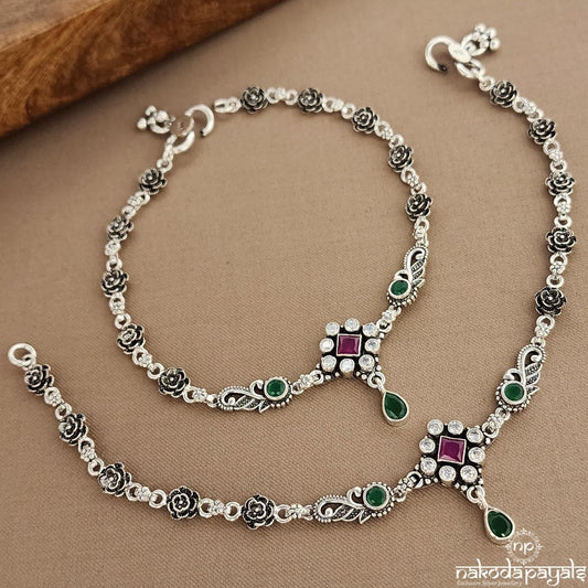 Squarish Pink Rose Anklets (A6575)