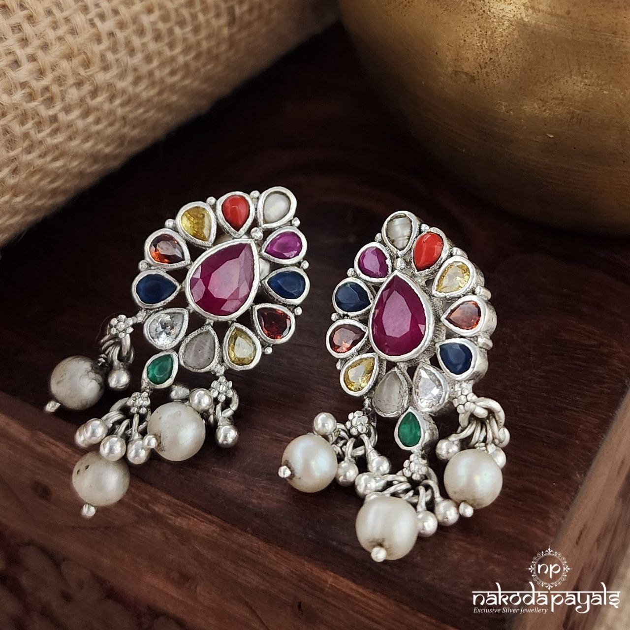 Red Drop Navaratna Studs (S3463)