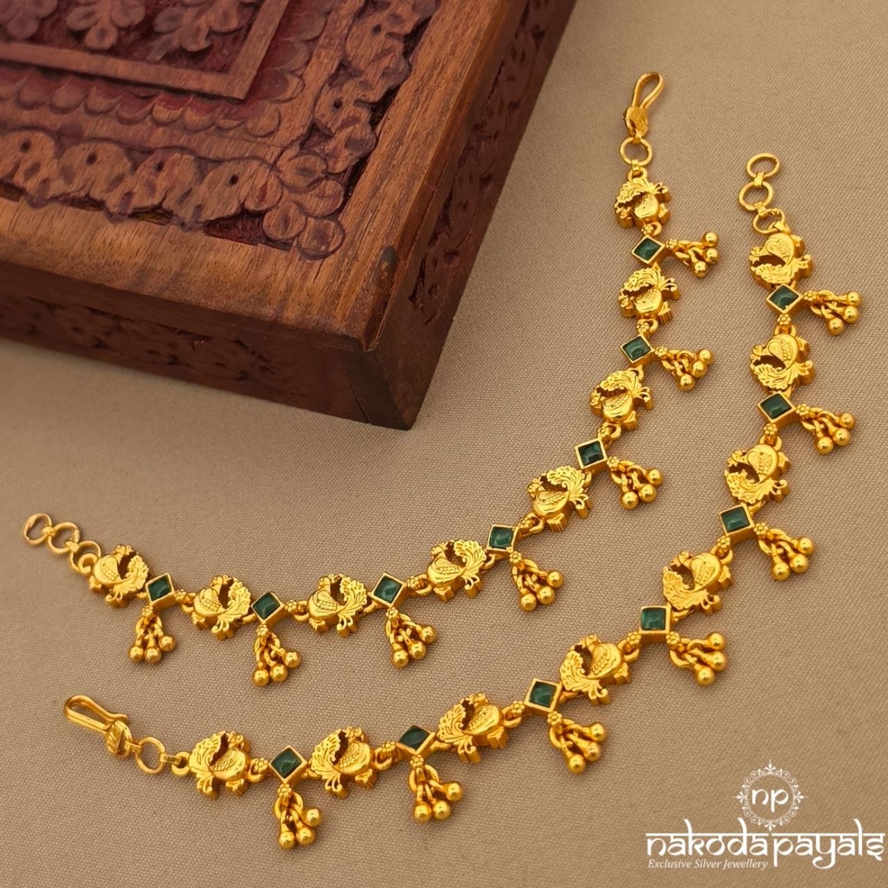 Green Peacock Squarish Ball Drop Maati (Gm1262)