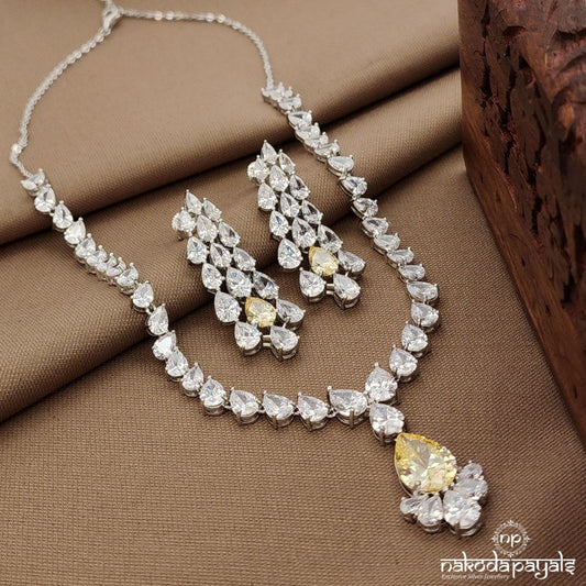Yellow CZ Neckpiece With Earrings (St3817)