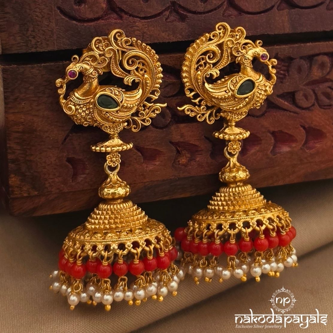 Peacock Coral Drops Jhumka (Ge11212)