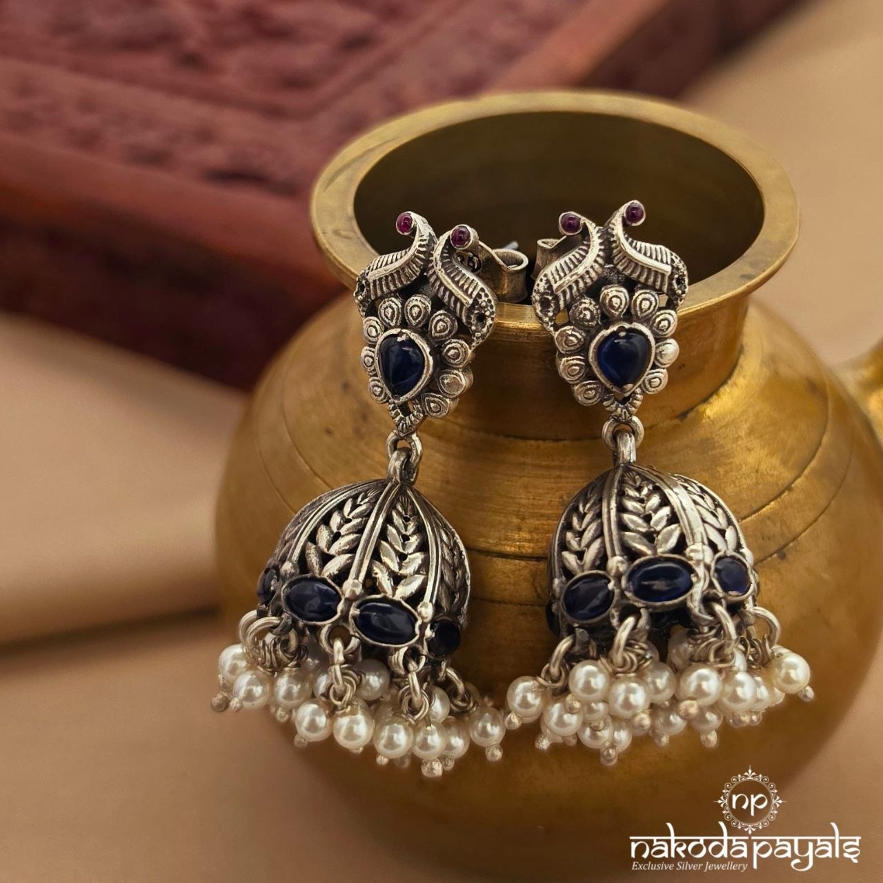 Blue Pearled Drop Jhumka (J1661)