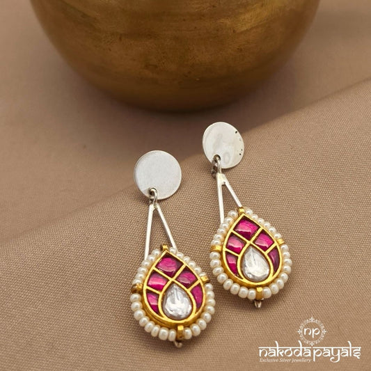 Pearly Kundan Drop Dual Tone Chandbali (C4266)