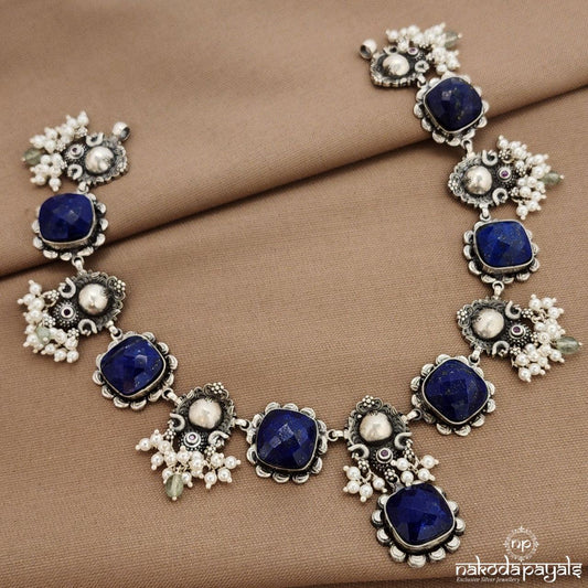 Blue Pearled Drop Neckpiece  (N11345)