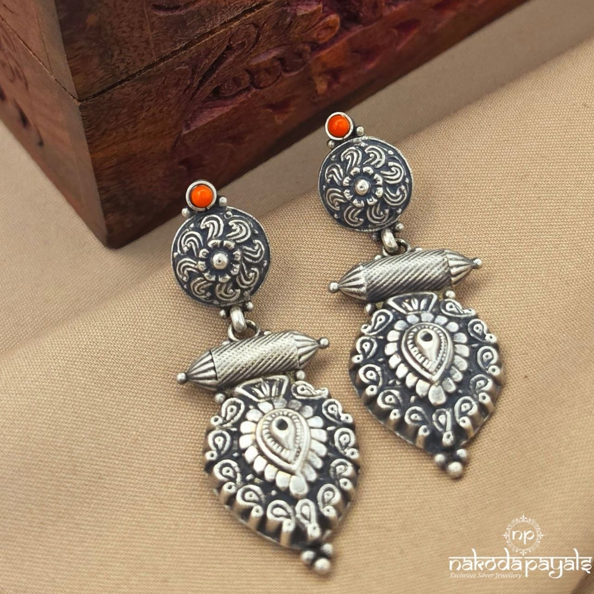 Traditional Coral Floral Drop Chandbali (C4283)