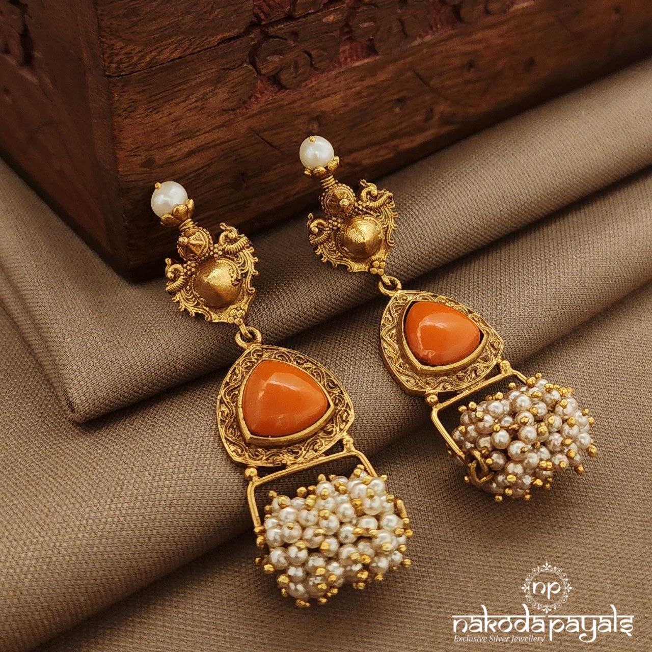 Triangular Sunset Coral Earrings (Ge10277)