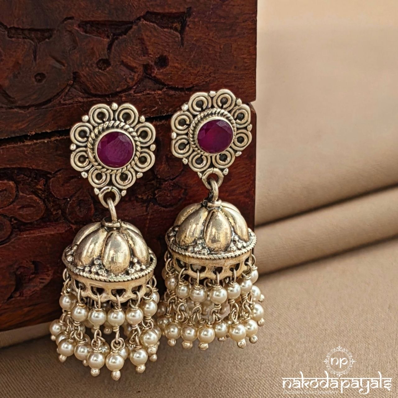 Pink Floral Pearl Jhumka (J1750)