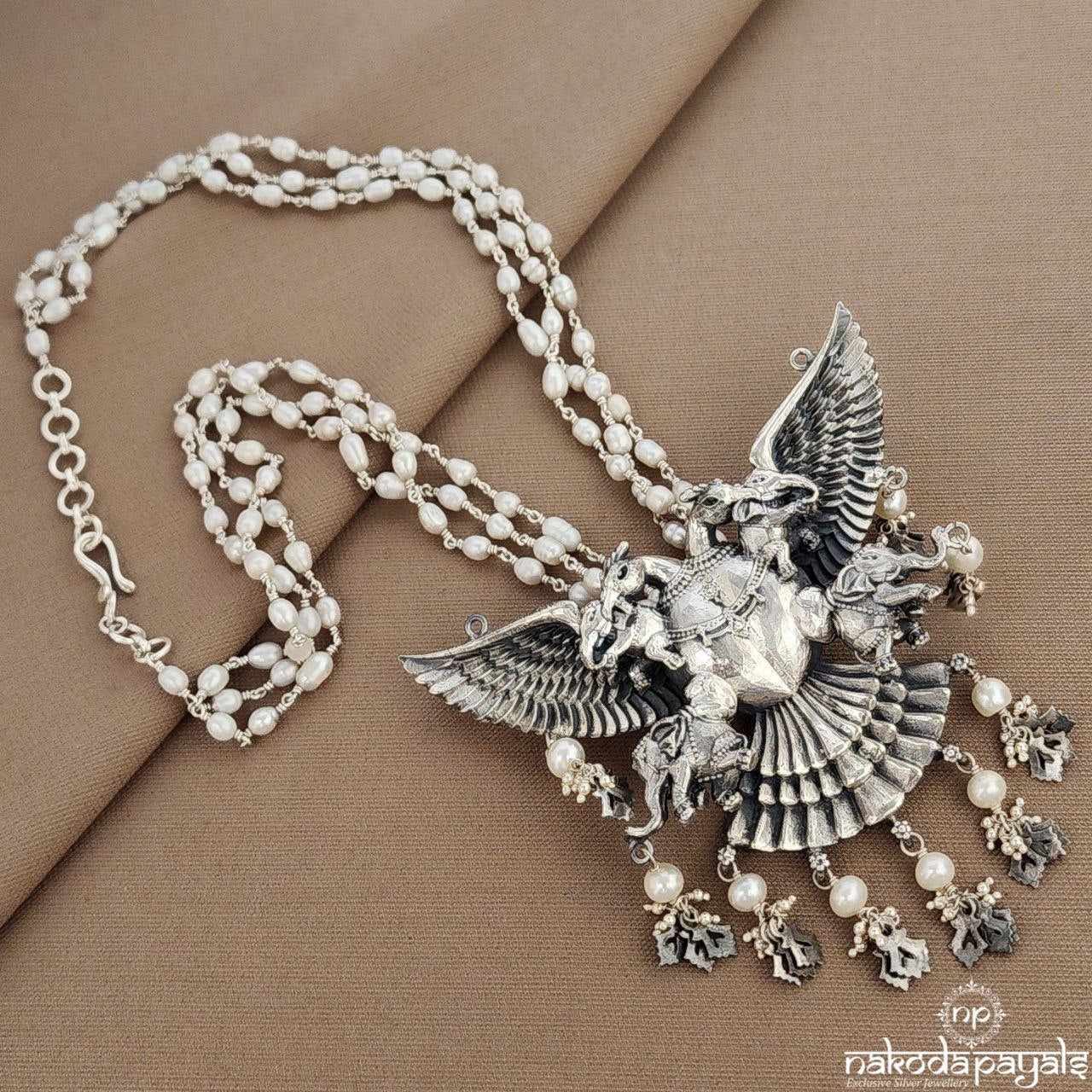 Trio Layered Pearled Gandaberunda Neckpiece  (N11225)