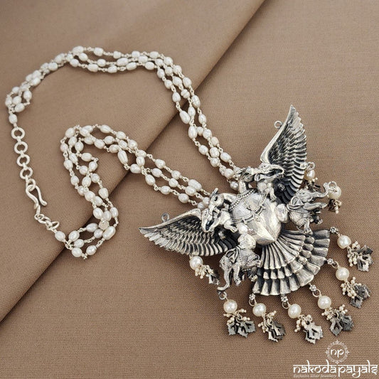 Trio Layered Pearled Gandaberunda Neckpiece  (N11225)