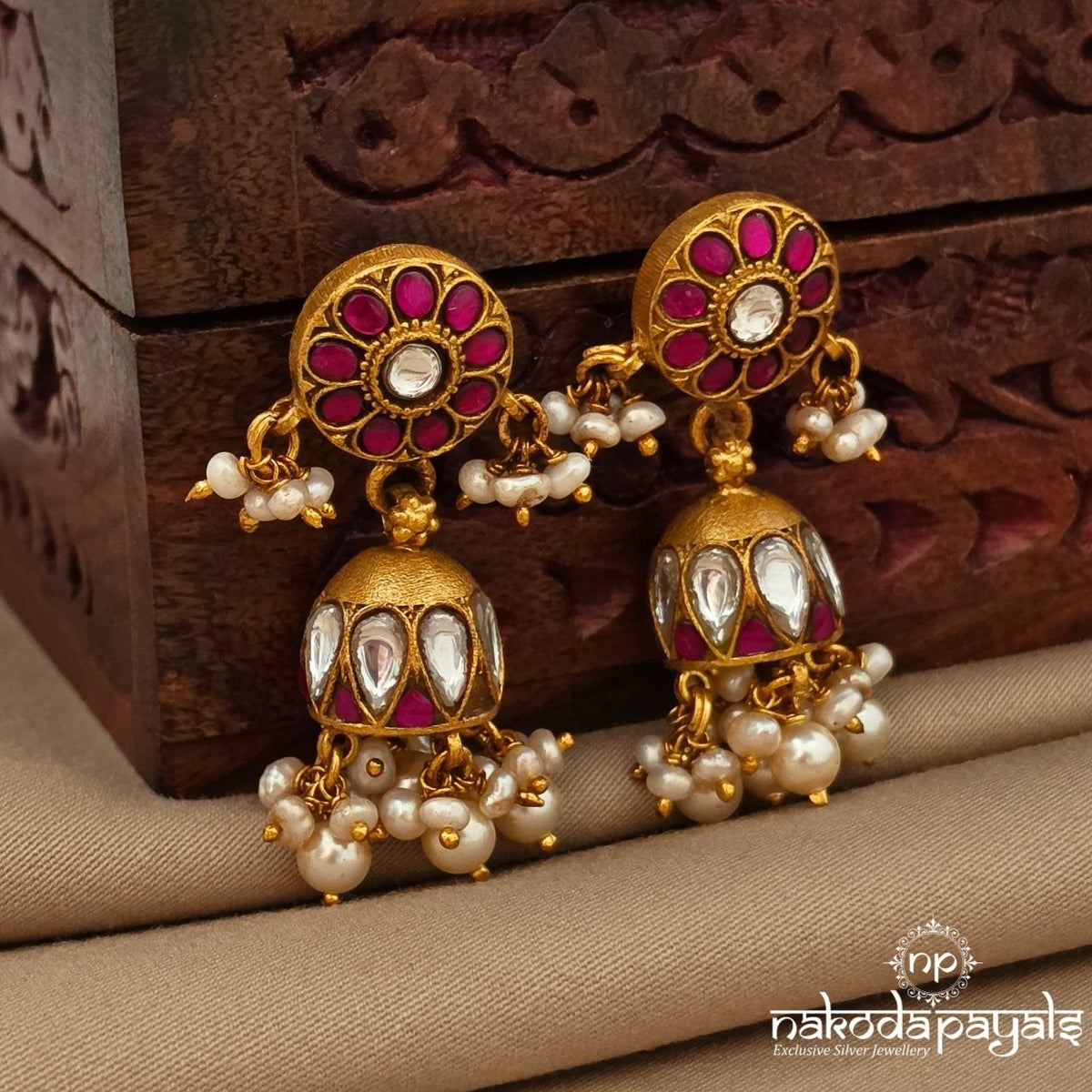 Circular Pink Kundan Jhumka (Ge11467)