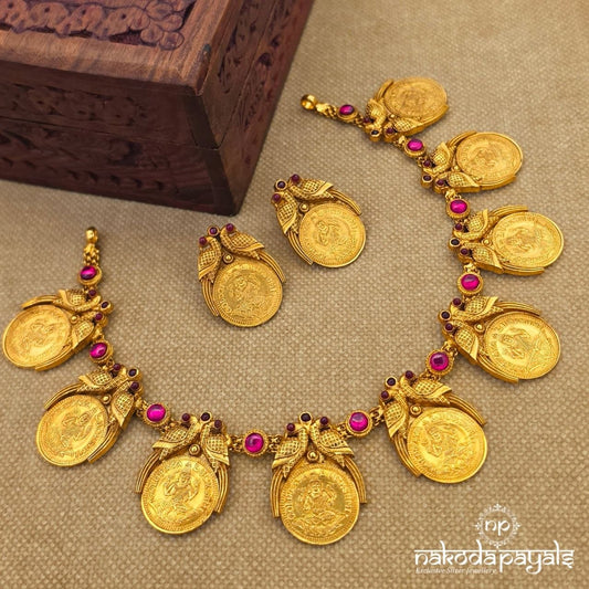 Stunning Lakshmi Kasu Short Neckpiece With Earrings (Gn10588) (11 inch)