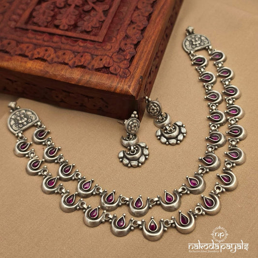 Layered Oxidised Neckpiece With Earrings (N11856)