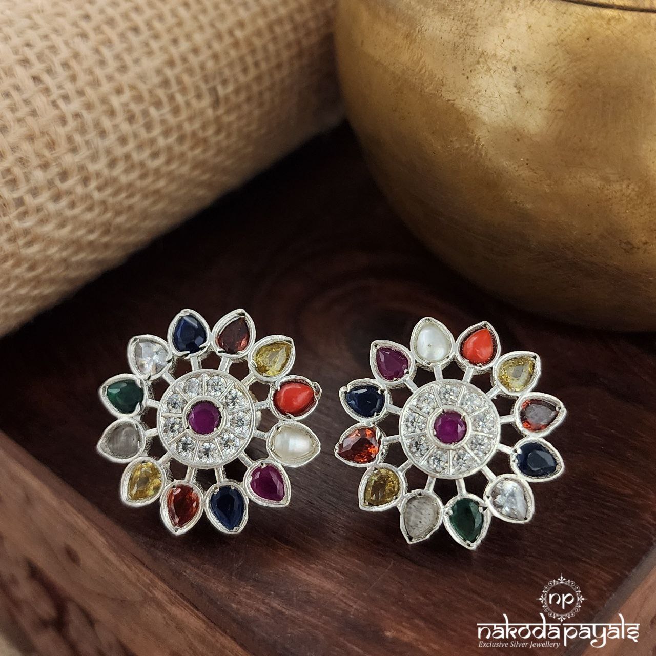 Flower Navaratna Studs (S3457)