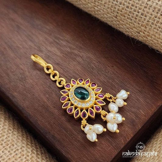 Emerald Green Pearled Drop Maang Tika (Gm1005)