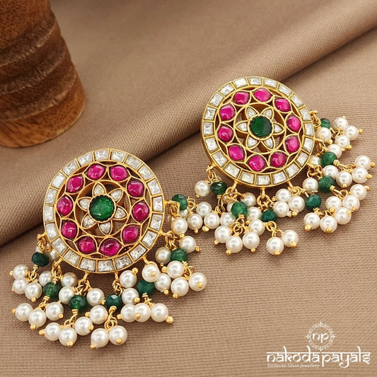 Circular Pearled Drop Kundan Earrings (Ge10062)