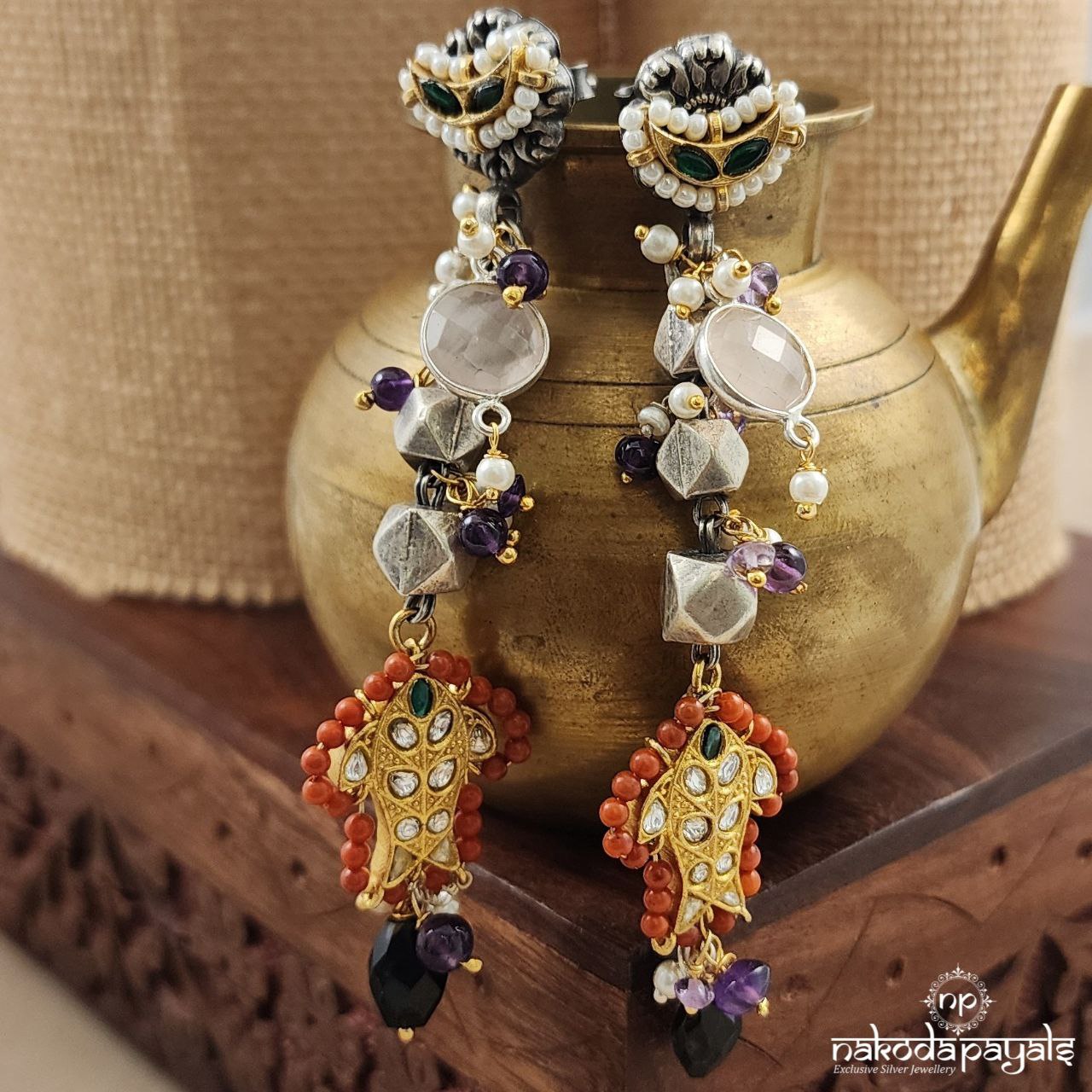 Amethyst Drop Dual Tone Earrings (C3197)