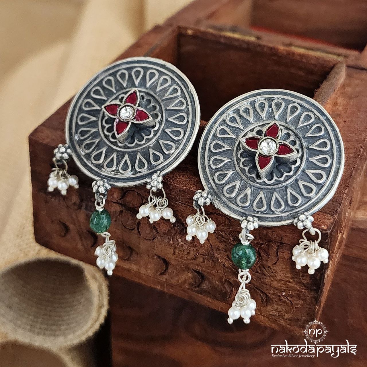 Circlet Pink Flower Oxidised Chandbali (C8149)