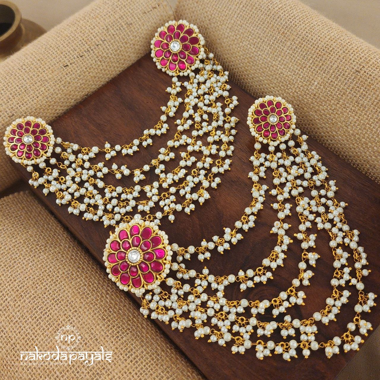 Pink Kundan Earrings With Pearled Maatal (Gm0953)