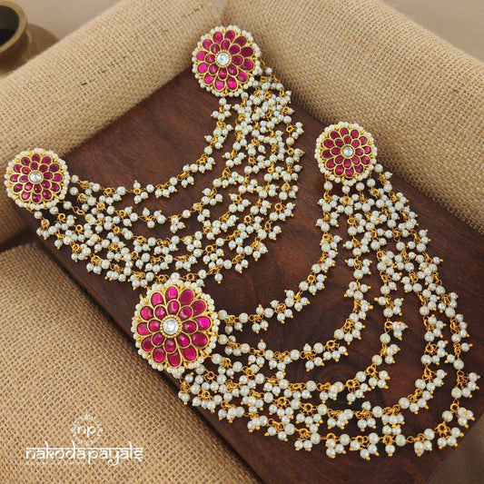 Pink Kundan Earrings With Pearled Maatal (Gm0953)