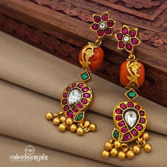Coral Floral Kundan Earrings (Ge10944)