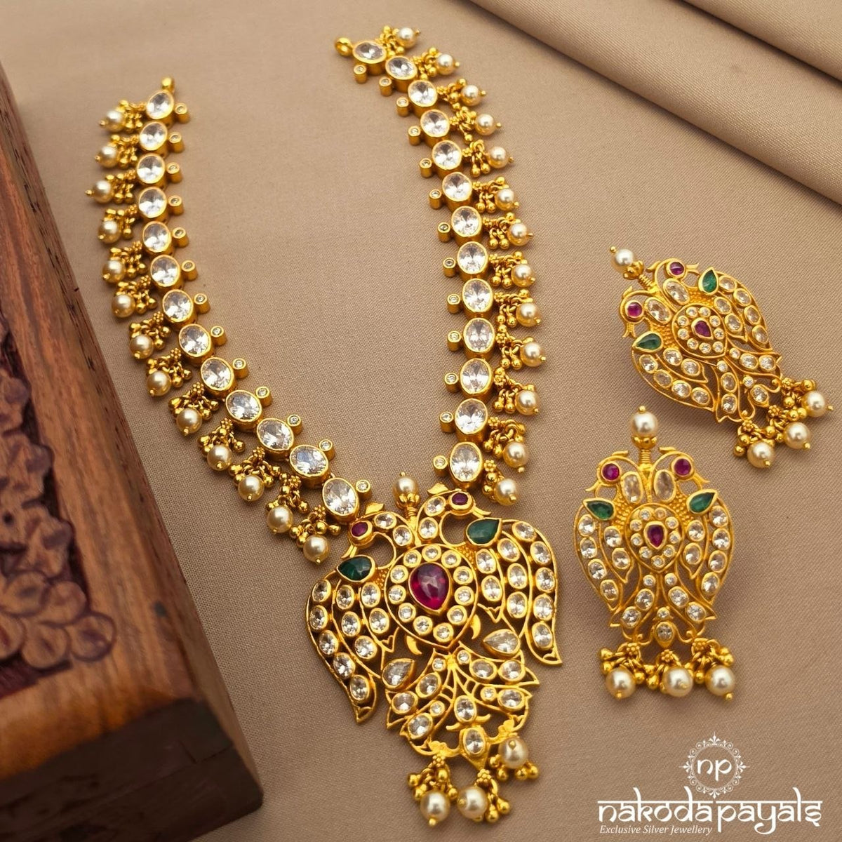 Exquisite Twin Peacock Neckpiece With Earring (Gn10893)