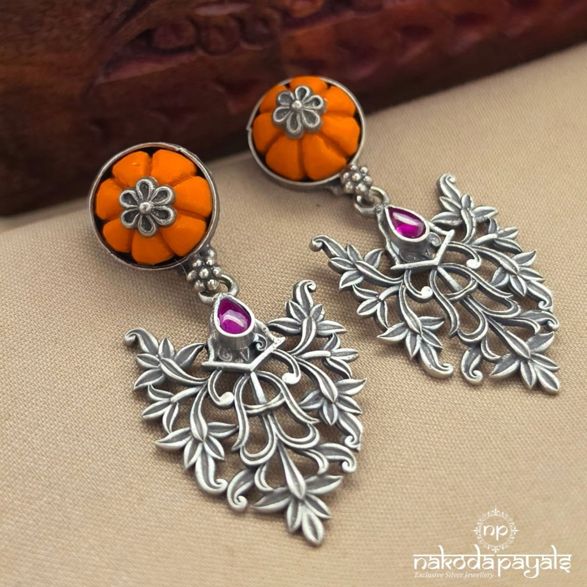 Coral Floral Chandbali (C4289)
