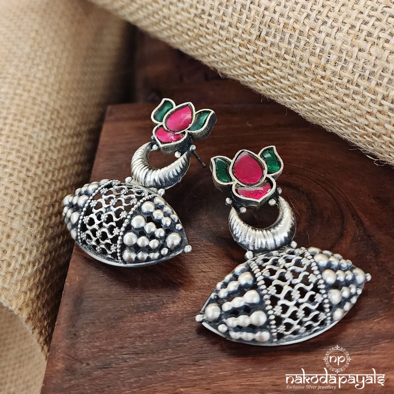 Lotus Oxidised Finished Chandbali (C8144)