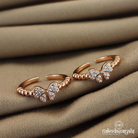 Rose Gold White Bow Toerings (T4393)