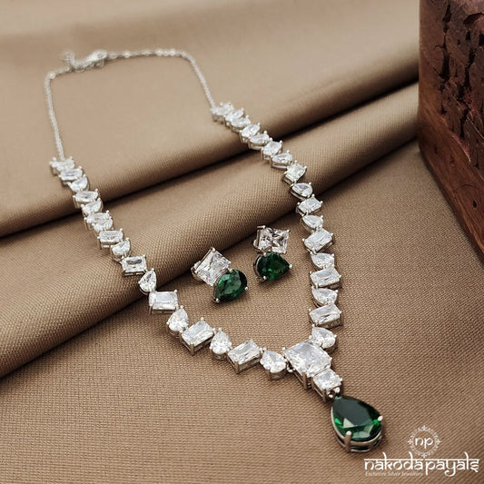 Elegant Green Neckpiece With Earrings (St3816)