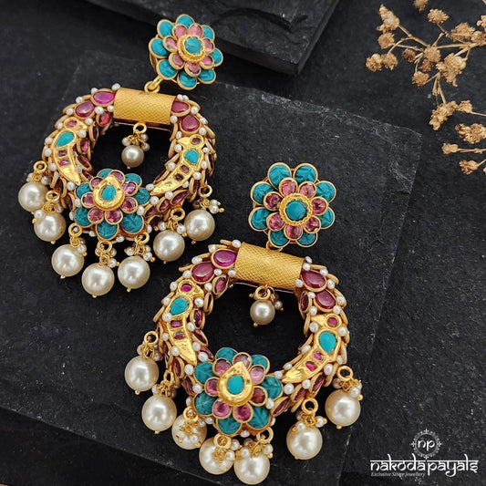Mehfil Blooms Turquoise Chandbali (Ge8859)