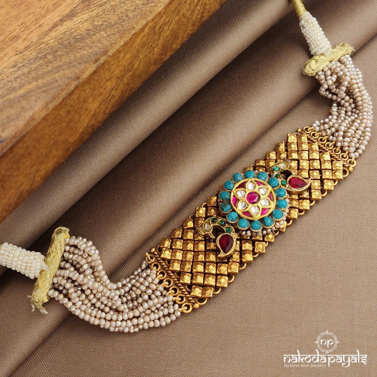 White Pearl Torquoise Choker (Gn9303)