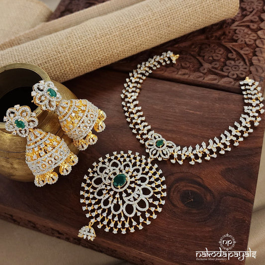 Sparkling Green Neckpiece With Earrings (Gn8826)