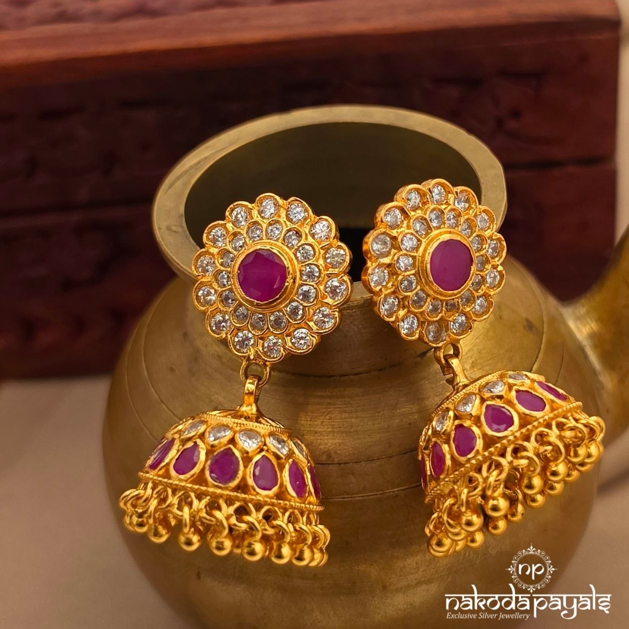 Reddish Ball Drop Jhumka (Ge10605)