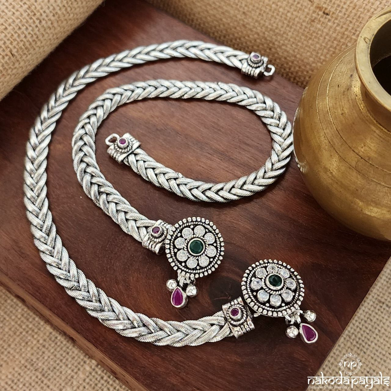 Braided Broad Cutstone Anklets (A6676)
