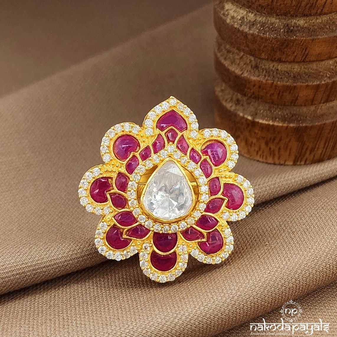 Pink Moissanite Finger Ring (F2898)