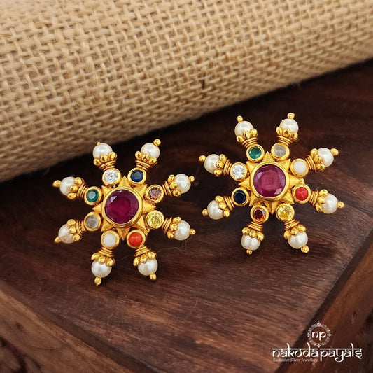 Coruscating Navaratna Studs (Ge8909)
