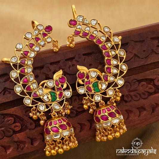 Peacock Kundan Pearly Jhumka (Ge11043)