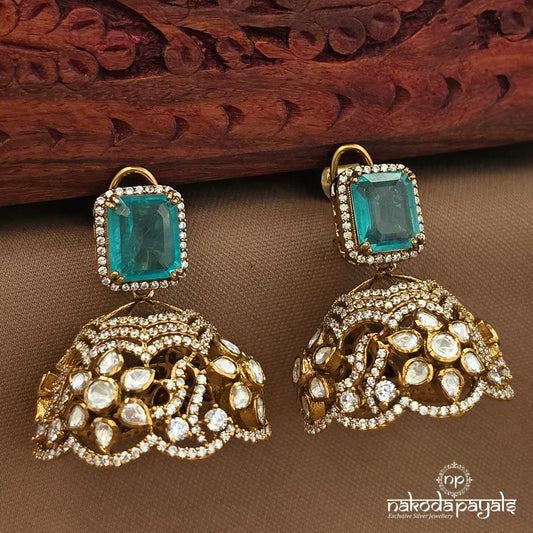 Rectangular Green Moissanite Jhumka (Ge10500)