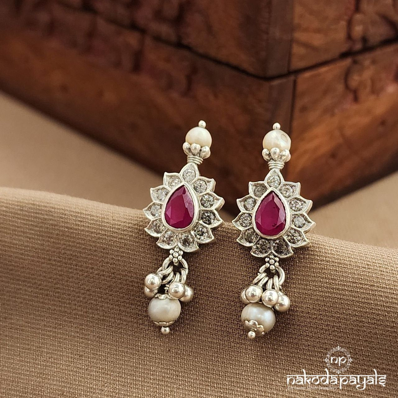 Pearled Drop Pink Studs (S3753)