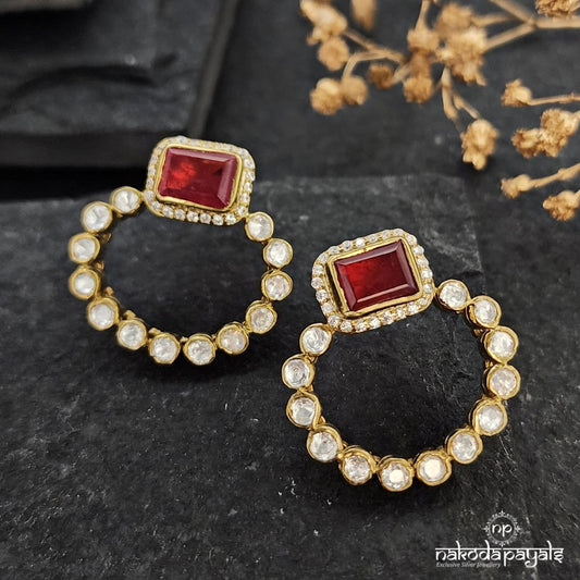 Red Rectangular Moissanite Studs (Ge8866)