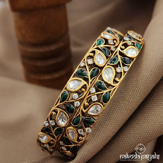 Emerald Green Polki Bangle Pair (2.4)  (Gk3197)