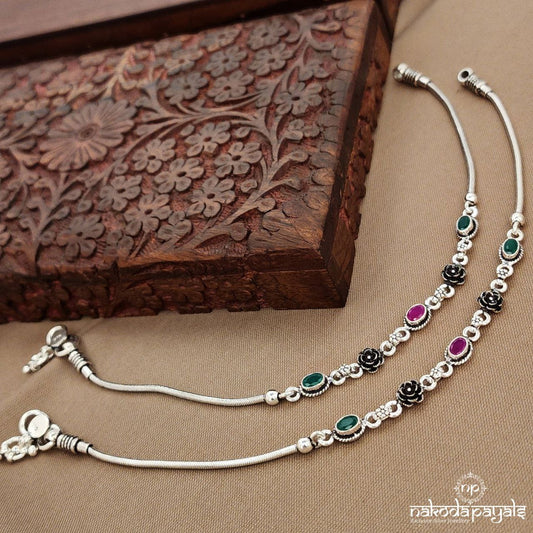 Pink Oval Rose Anklets (A6795)