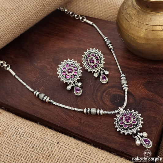 Shinney Pink Ball Neckpiece With Earrings (N10973)